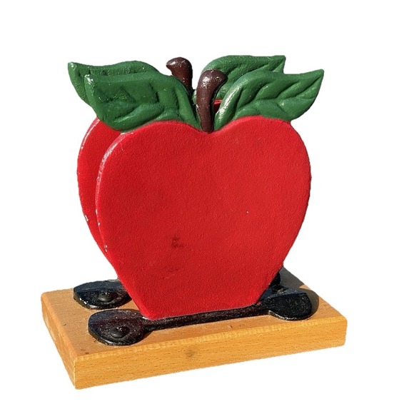Vintage Red Apple Cast Iron Napkin Holder Paper Book Holder coquette whimsy - Picture 1 of 9